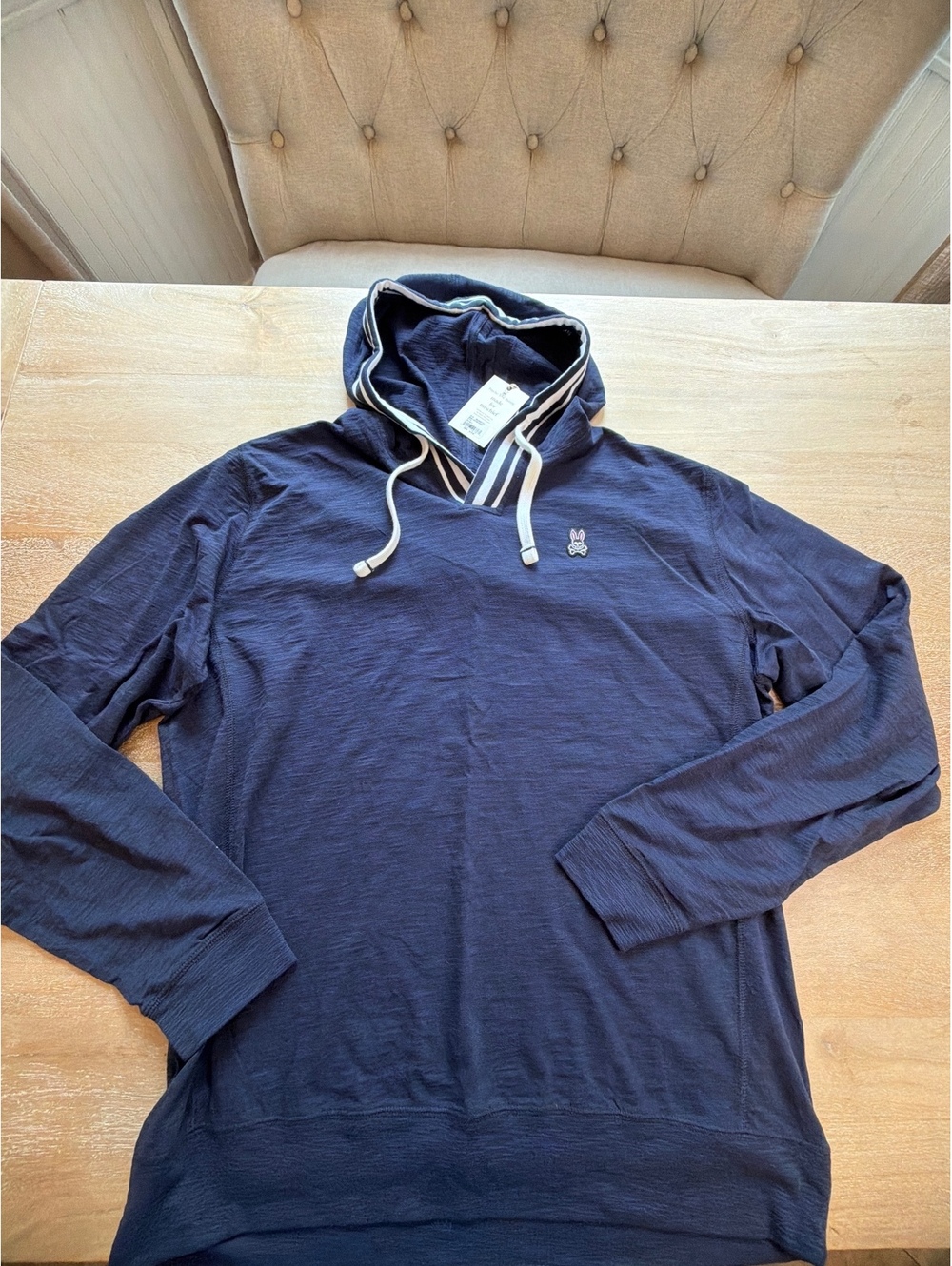 Psycho Bunny Mens XL Navy Blue Slub Knit Pullover Hoodie Sweater NWT